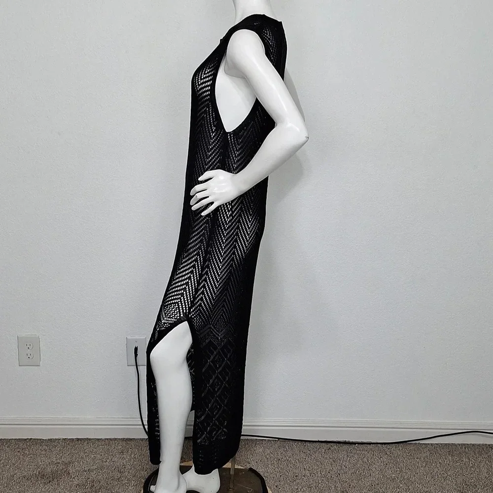 Joie Black Romantic Goth *NEW* Witchy Crochet Knit Whimsigoth Maxi Dress Size XL